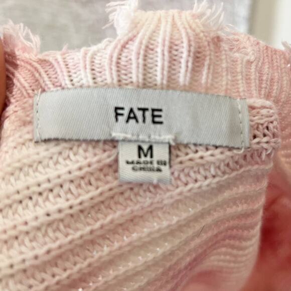 Fate Pink Tie Dye Distressed V-Neck Oversized Cropped Sweater Top Size Medium - Picture 6 of 8